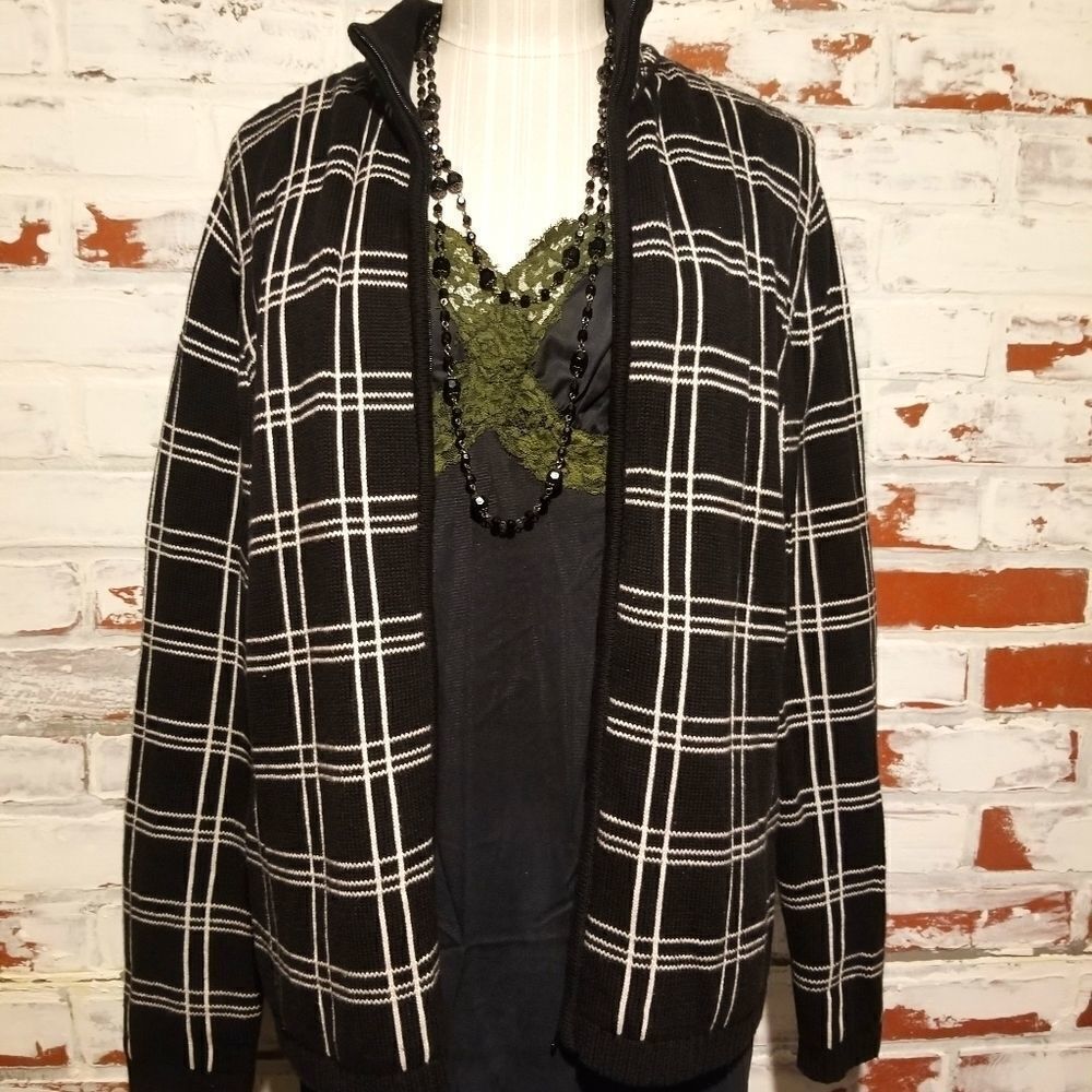 Window Pane Plaid Zip Cardigan